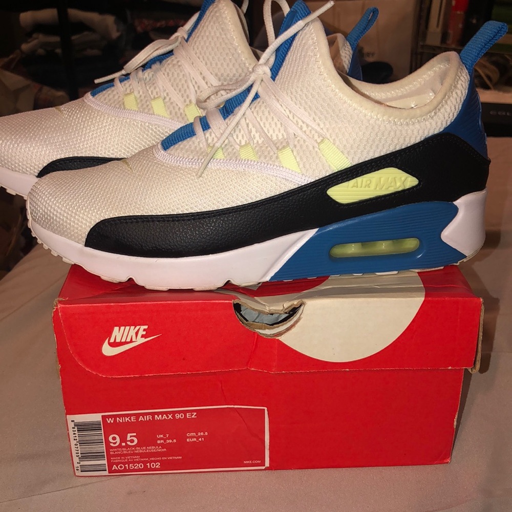 Nike Air Max 90 EZ Women's Sneakers - White, Blue, Black, and Yellow